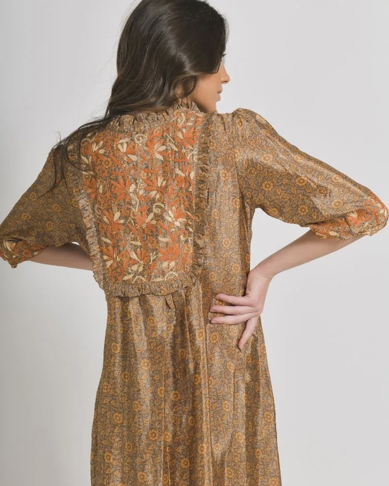 ΦΟΡΕΜΑ ΣΕ ΠΟΡΤΟΚΑΛΙ ΧΡΩΜΑ ΜΕ ΣΧΕΔΙΑ ΜΑΚΡΥ ΜΑΝΙΚΙ ONE SIZE (28%SILK / 72%CREPE)