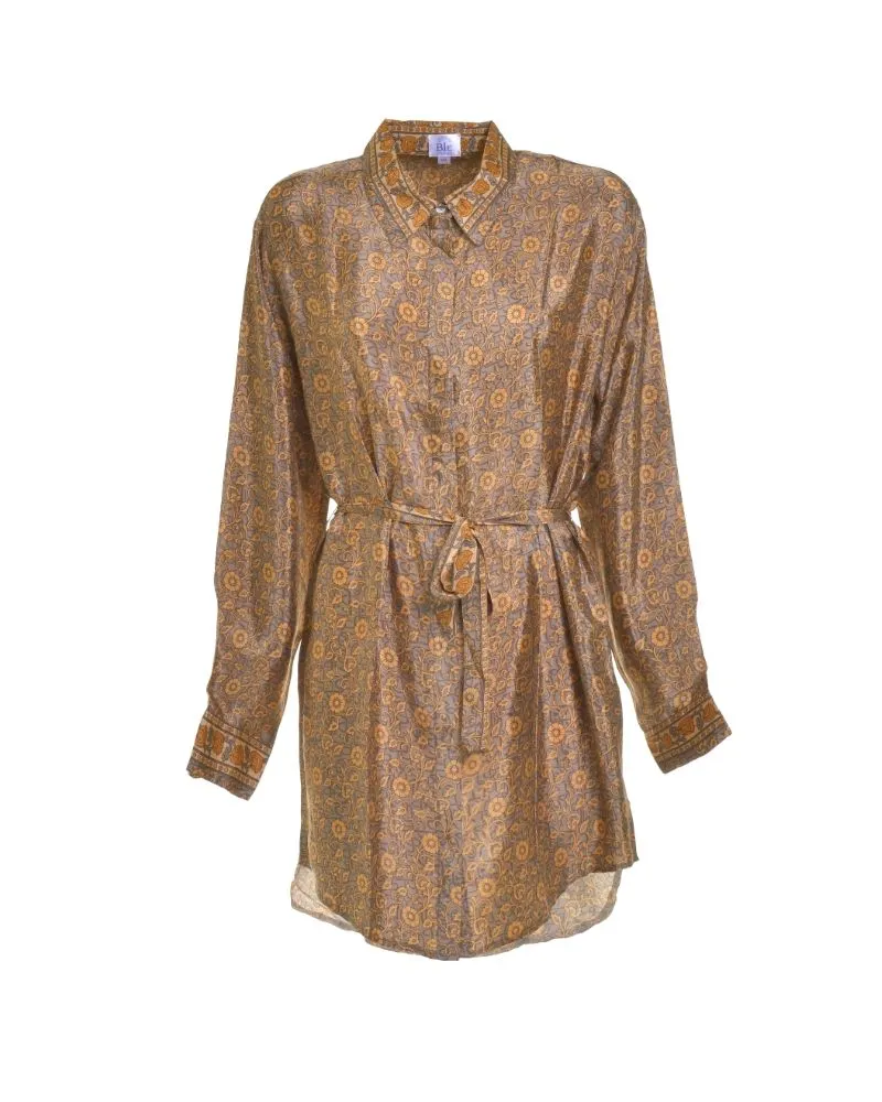 ΠΟΥΚΑΜΙΣΑ ΜΕ ΖΩΝΗ ΣΕ ΠΟΡΤΟΚΑΛΙ ΧΡΩΜΑ ΜΕ ΣΧΕΔΙΑ ΚΑΙ ΚΟΥΜΠΙΑ ΜΑΚΡΥ ΜΑΝΙΚΙ M/L (28%SILK / 72%CREPE)