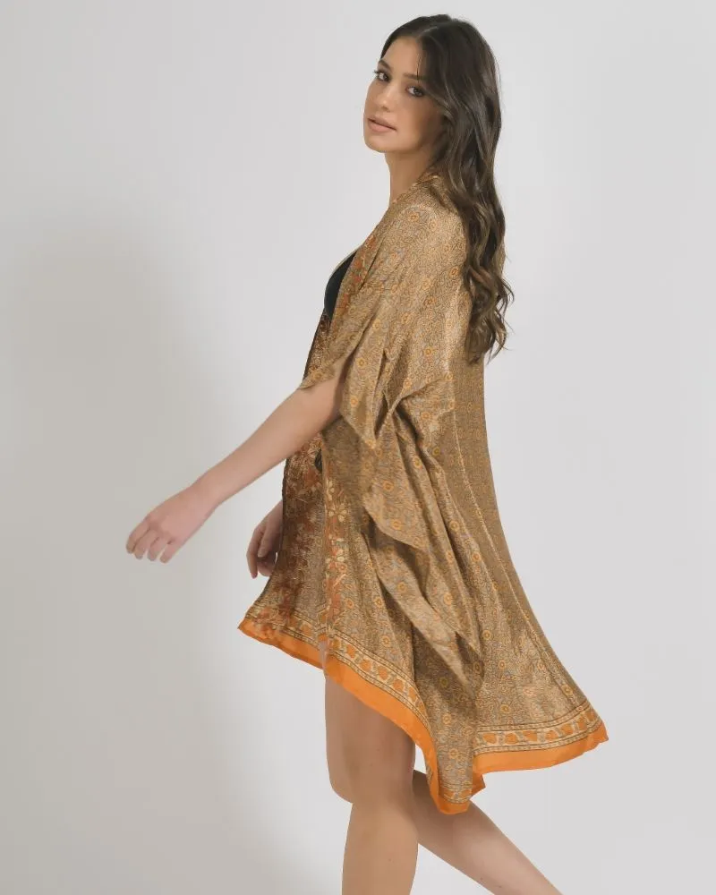 ΚΙΜΟΝΟ ΣΕ ΠΟΡΤΟΚΑΛΙ ΧΡΩΜΑ ΜΕ ΣΧΕΔΙΑ ΜΑΚΡΥ ΜΑΝΙΚΙ ONE SIZE (28%SILK / 72%CREPE)