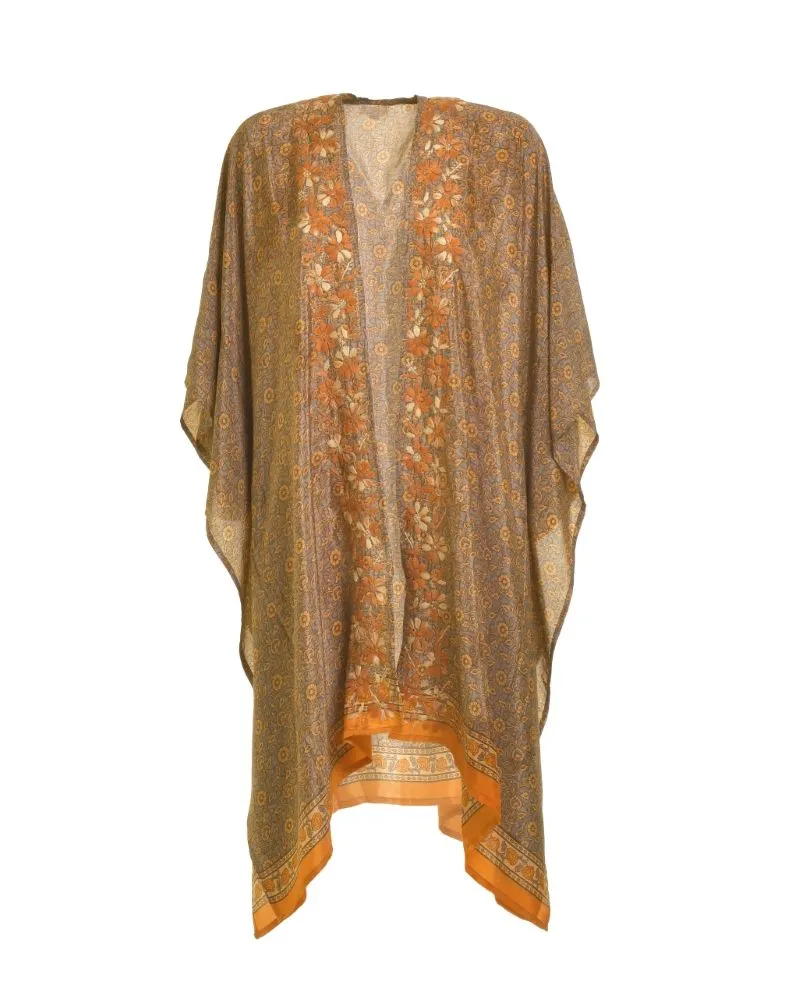 ΚΙΜΟΝΟ ΣΕ ΠΟΡΤΟΚΑΛΙ ΧΡΩΜΑ ΜΕ ΣΧΕΔΙΑ ΜΑΚΡΥ ΜΑΝΙΚΙ ONE SIZE (28%SILK / 72%CREPE)