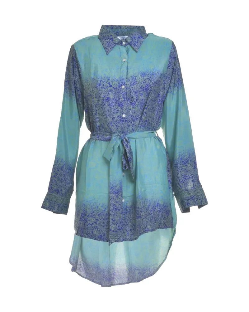 ΠΟΥΚΑΜΙΣΑ ΜΕ ΖΩΝΗ ΣΕ ΜΠΛΕ/ΠΡΑΣΙΝΟ ΧΡΩΜΑ ΜΕ ΣΧΕΔΙΑ M/L (28%SILK / 72% CREPE)