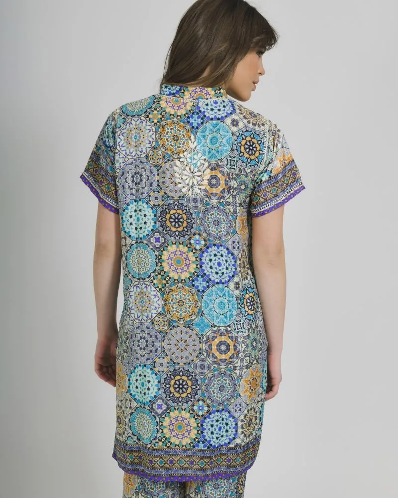 ΜΠΛΟΥΖΑ/TUNIC ΚΟΝΤΟΜΑΝΙΚΗ ΕΜΠΡΙΜΕ ΣΕ ΜΠΛΕ ΧΡΩΜΑ S/M (28%SILK / 72%CREPE)