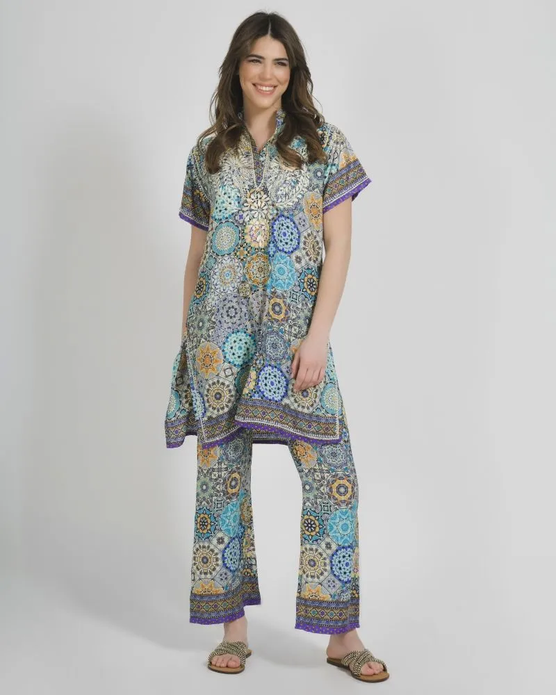 ΜΠΛΟΥΖΑ/TUNIC ΚΟΝΤΟΜΑΝΙΚΗ ΕΜΠΡΙΜΕ ΣΕ ΜΠΛΕ ΧΡΩΜΑ S/M (28%SILK / 72%CREPE)