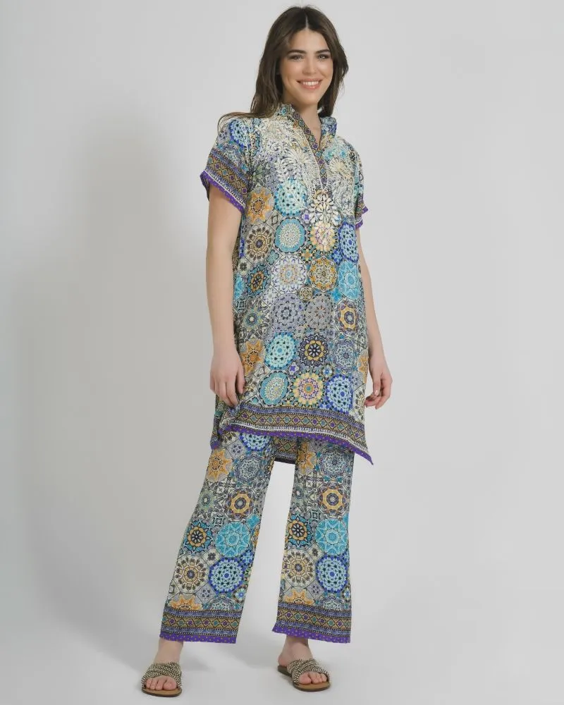 ΠΑΝΤΕΛΟΝΑ ΕΜΠΡΙΜΕ ΣΕ ΜΠΛΕ ΧΡΩΜΑ ONE SIZE (28%SILK / 72%CREPE)