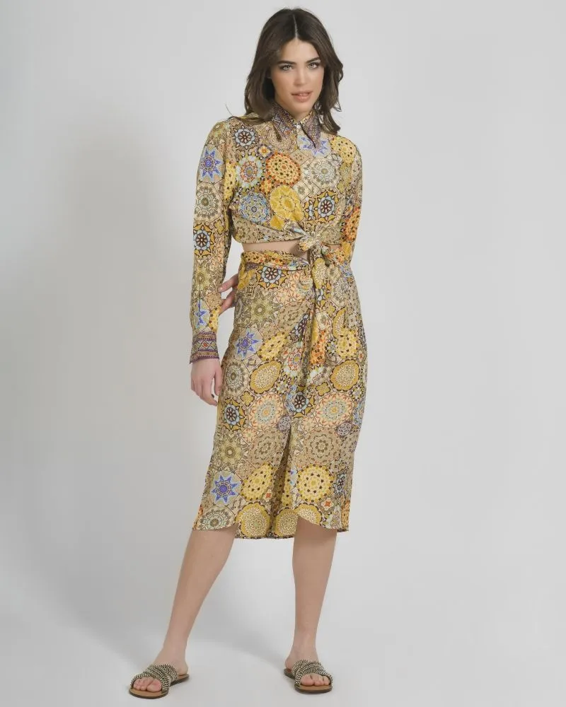 ΦΟΥΣΤΑ ΚΟΝΤΗ ΜΕ ΣΟΥΡΑ ΕΜΠΡΙΜΕ ΣΕ ΚΙΤΡΙΝΟ ΧΡΩΜΑ M/L (28%SILK / 72%CREPE)