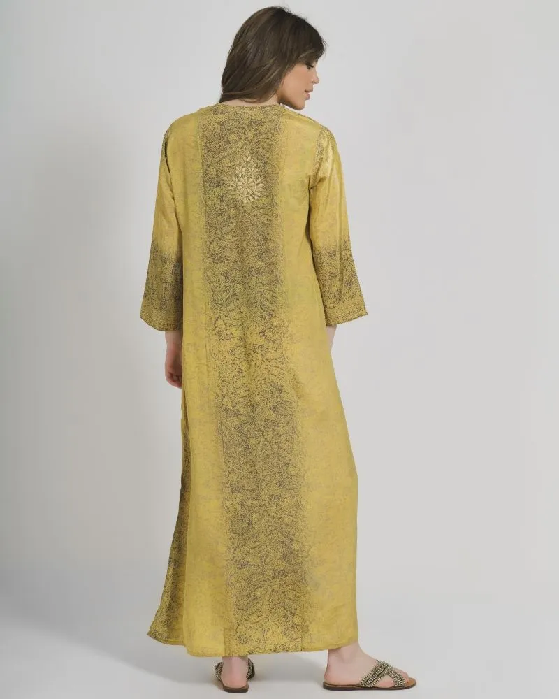 TUNIC/ ΠΟΥΚΑΜΙΣΑ ΜΑΚΡΙΑ ΕΚΡΟΥ/ΚΑΦΕ ΜΕ ΣΧΕΔΙΑ ΚΑΙ ΚΟΥΜΠΙΑ ΜΑΚΡΥ ΜΑΝΙΚΙ M/L (28%SILK /72% CREPE)