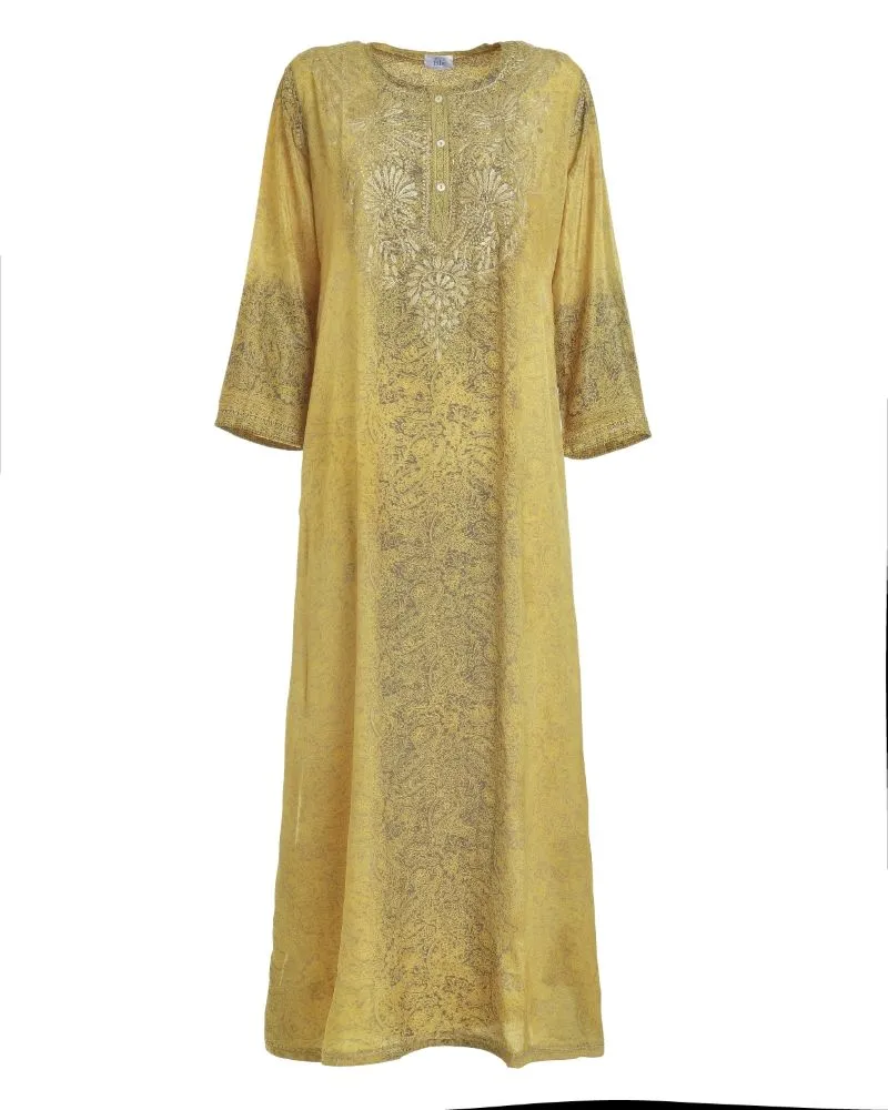 TUNIC/ ΠΟΥΚΑΜΙΣΑ ΜΑΚΡΙΑ ΕΚΡΟΥ/ΚΑΦΕ ΜΕ ΣΧΕΔΙΑ ΚΑΙ ΚΟΥΜΠΙΑ ΜΑΚΡΥ ΜΑΝΙΚΙ M/L (28%SILK /72% CREPE)