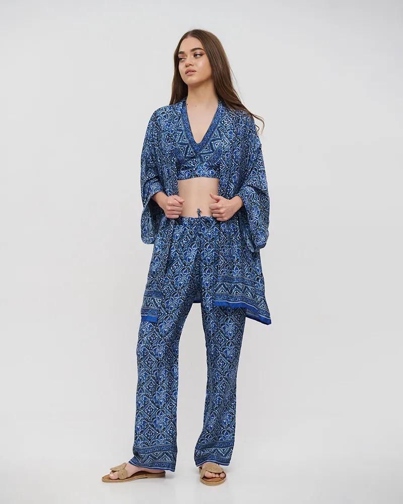 S/3 ΚΙΜΟΝΟ, ΤΟΠ ΚΑΙ ΠΑΝΤΕΛΟΝΑ ΜΠΛΕ ONE SIZE (28%SILK / 72%CREPE)