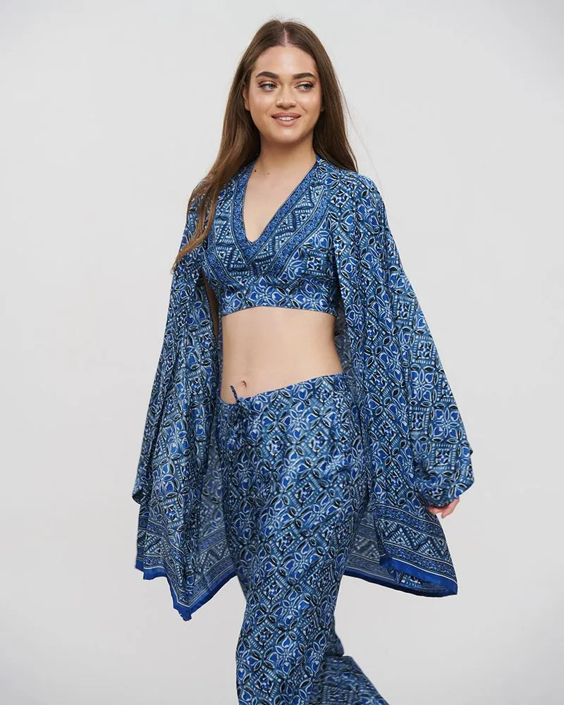 S/3 ΚΙΜΟΝΟ, ΤΟΠ ΚΑΙ ΠΑΝΤΕΛΟΝΑ ΜΠΛΕ ONE SIZE (28%SILK / 72%CREPE)