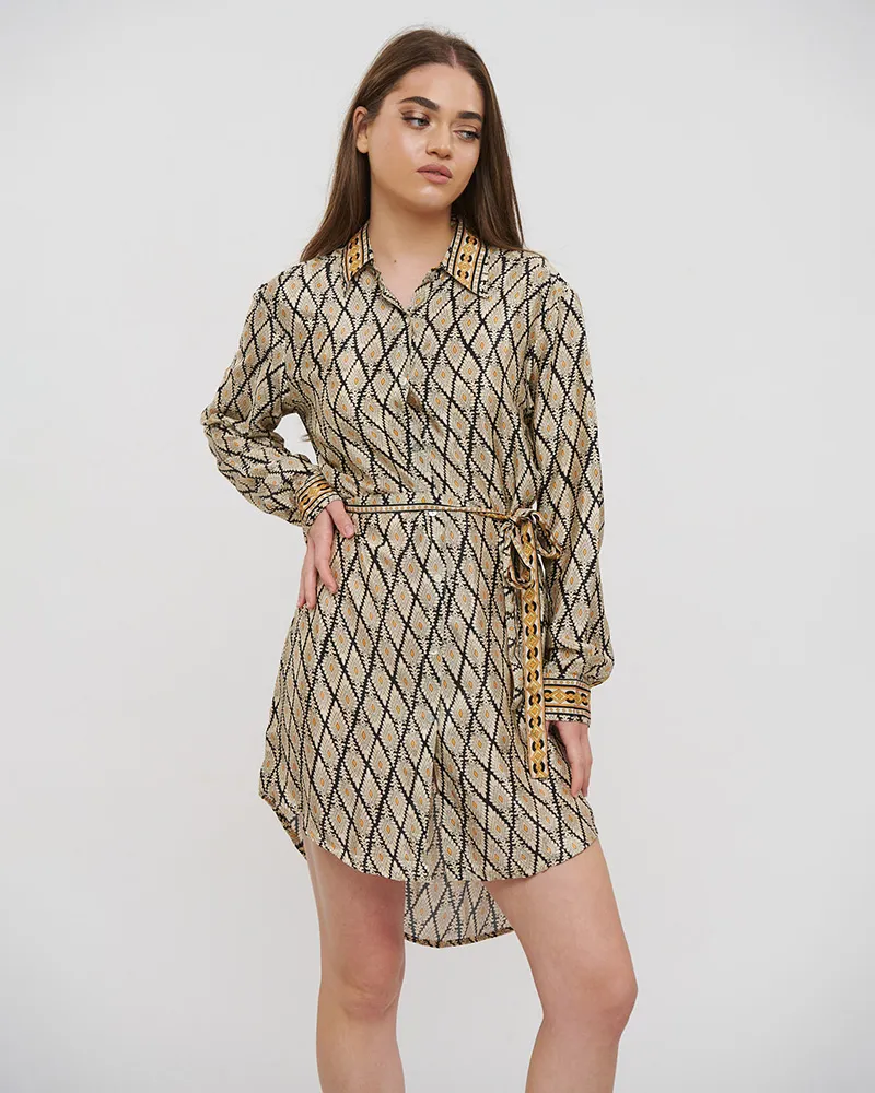 ΠΟΥΚΑΜΙΣΑ ΜΑΚΡΙΑ ΜΕ ΖΩΝΑΡΙ ΡΟΜΒΟΙ S/M (28%SILK / 72%CREPE)