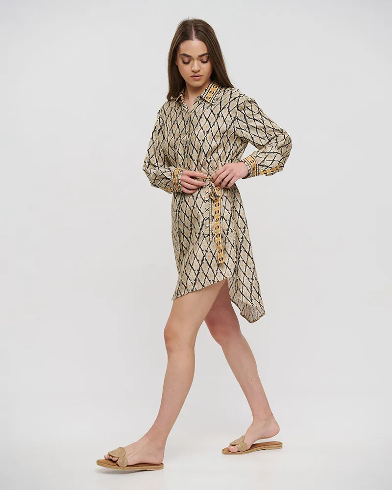 ΠΟΥΚΑΜΙΣΑ ΜΑΚΡΙΑ ΜΕ ΖΩΝΑΡΙ ΡΟΜΒΟΙ S/M (28%SILK / 72%CREPE)