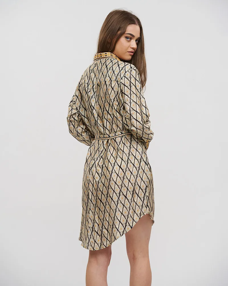 ΠΟΥΚΑΜΙΣΑ ΜΑΚΡΙΑ ΜΕ ΖΩΝΑΡΙ ΡΟΜΒΟΙ S/M (28%SILK / 72%CREPE)