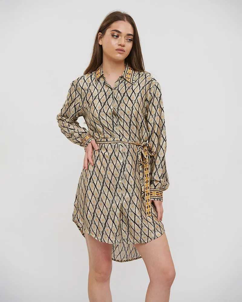 ΠΟΥΚΑΜΙΣΑ ΜΑΚΡΙΑ ΜΕ ΖΩΝΑΡΙ ΡΟΜΒΟΙ M/L (28%SILK / 72%CREPE)