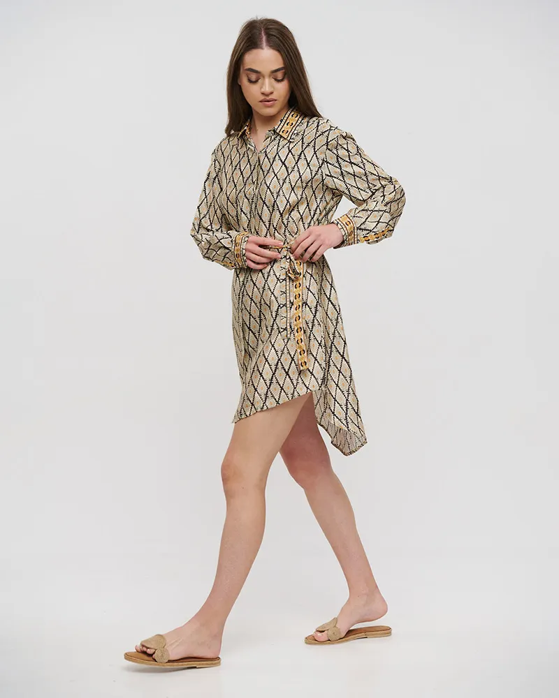 ΠΟΥΚΑΜΙΣΑ ΜΑΚΡΙΑ ΜΕ ΖΩΝΑΡΙ ΡΟΜΒΟΙ M/L (28%SILK / 72%CREPE)