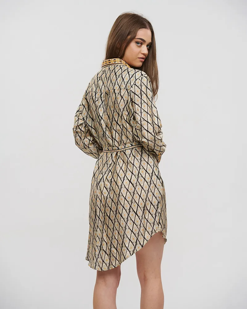 ΠΟΥΚΑΜΙΣΑ ΜΑΚΡΙΑ ΜΕ ΖΩΝΑΡΙ ΡΟΜΒΟΙ M/L (28%SILK / 72%CREPE)