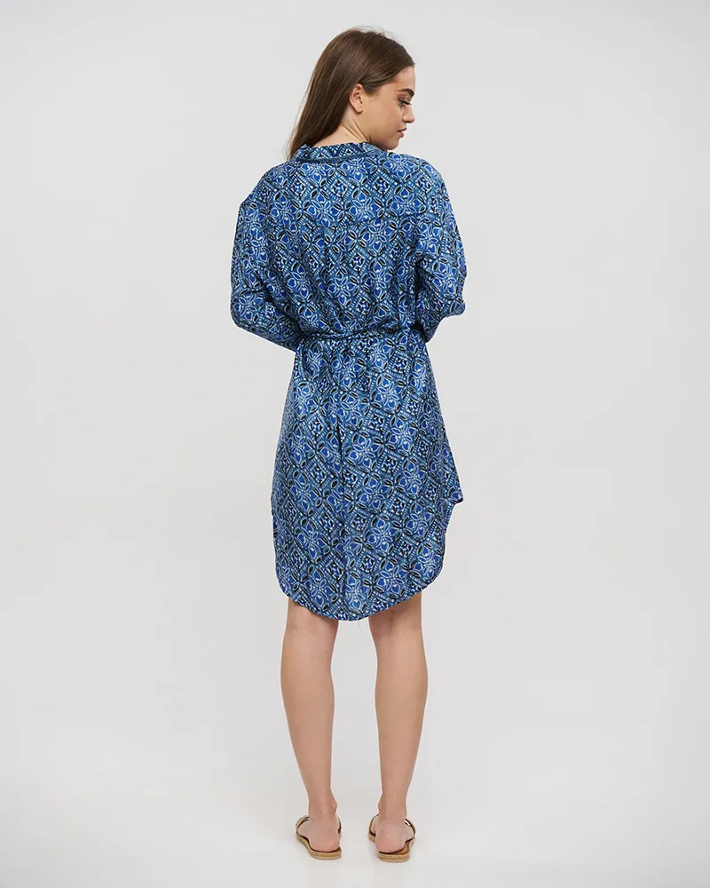 ΠΟΥΚΑΜΙΣΑ ΜΑΚΡΥΑ ΜΕ ΖΩΝΑΡΙ ΜΠΛΕ M/L (28%SILK / 72%CREPE)