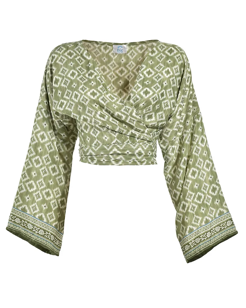 ΤΟΠ ΚΟΝΤΟ ΔΕΤΟ ΣΕ ΠΡΑΣΙΝΟ ΧΡΩΜΑ ΜΕ ΣΧΕΔΙΑ ONE SIZE (28%SILK / 72%CREPE)