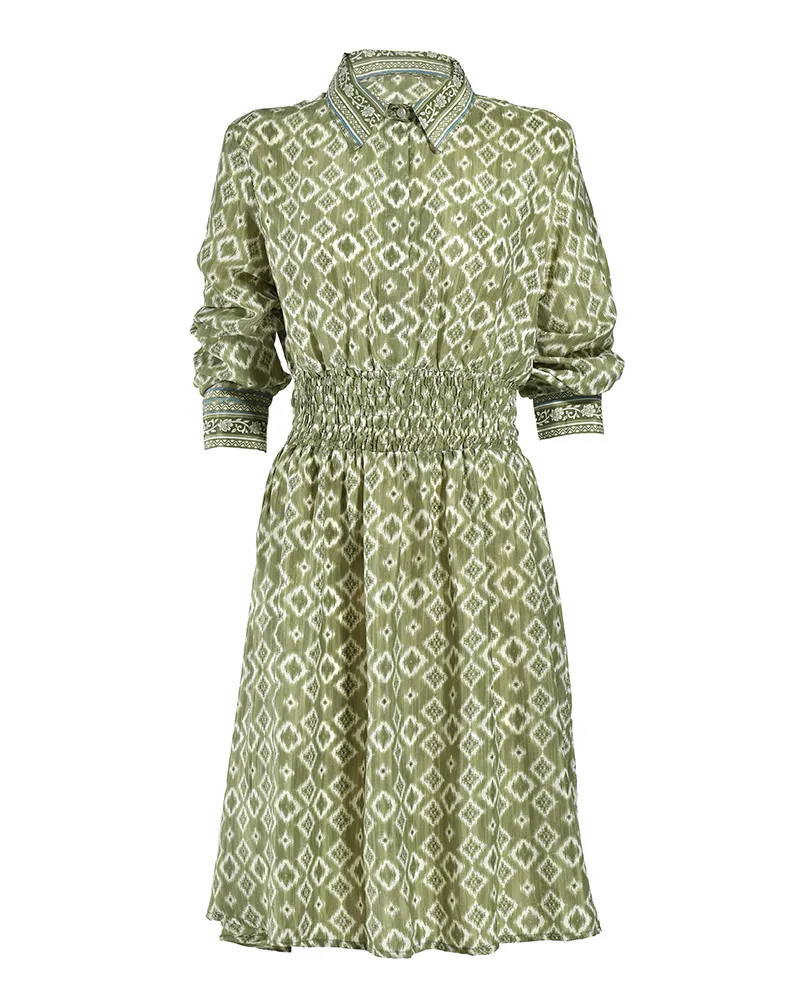 ΦΟΡΕΜΑ ΚΟΝΤΟ ΜΕ ΜΑΚΡΥ ΜΑΝΙΚΙ ΣΕ ΠΡΑΣΙΝΟ ΧΡΩΜΑ ΜΕ ΣΧΕΔΙΑ M/L (28%SILK / 72%CREPE)