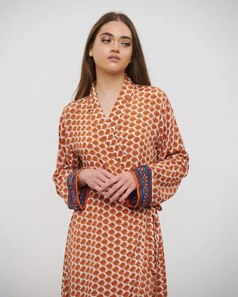 ΦΟΡΕΜΑ ΜΑΚΡΥ ΚΡΟΥΑΖΕ ΣΕ ΜΠΕΖ/ΠΟΡΤΟΚΑΛΙ ΧΡΩΜΑ ΜΕ ΣΧΕΔΙΑ ONE SIZE (28%SILK / 72%CREPE)