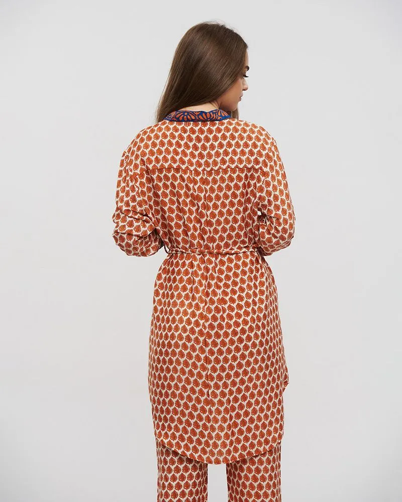 ΠΟΥΚΑΜΙΣΟ ΜΕ ΖΩΝΗ ΣΕ ΜΠΕΖ/ΠΟΡΤΟΚΑΛΙ ΧΡΩΜΑ ΜΕ ΣΧΕΔΙΑ S/M (28%SILK / 72%CREPE)