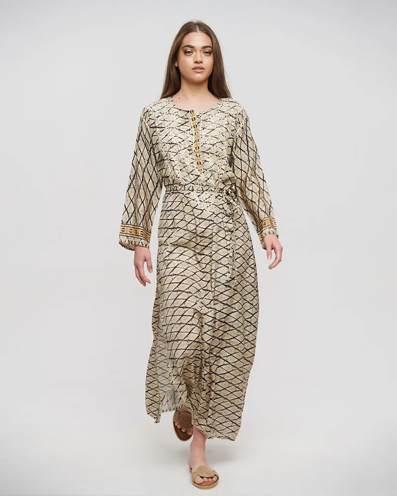 ΦΟΡΕΜΑ ΜΑΚΡΥ ΡΟΜΒΟΙ L/XL (28%SILK / 72%CREPE)