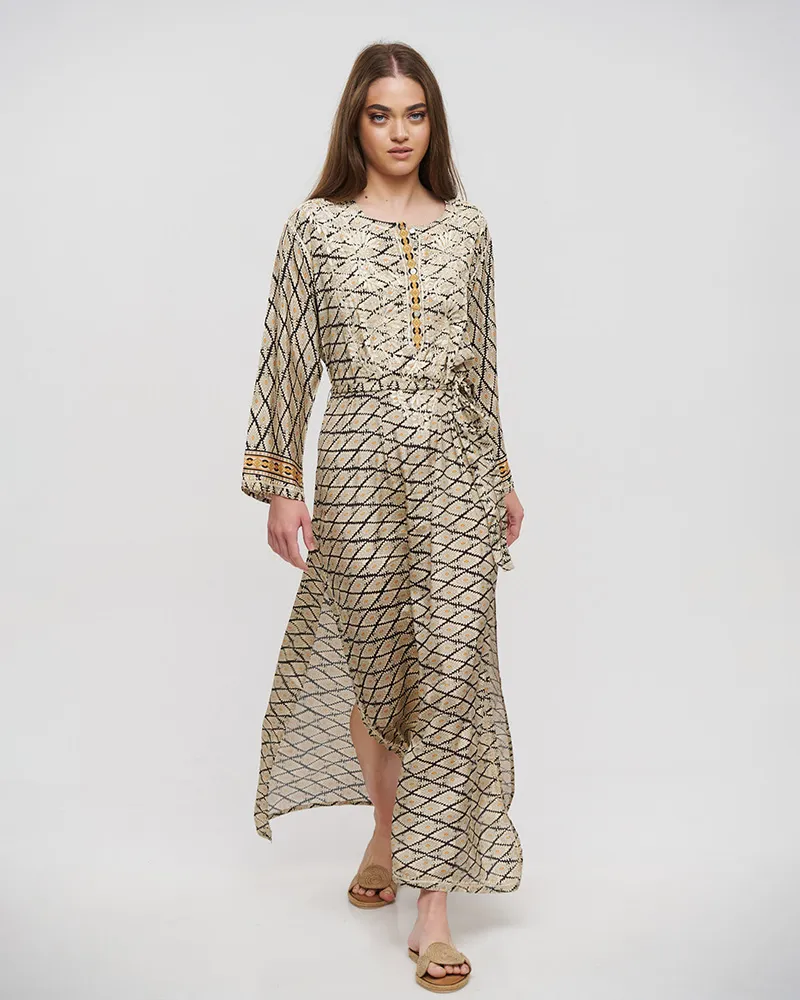 ΦΟΡΕΜΑ ΜΑΚΡΥ ΡΟΜΒΟΙ L/XL (28%SILK / 72%CREPE)