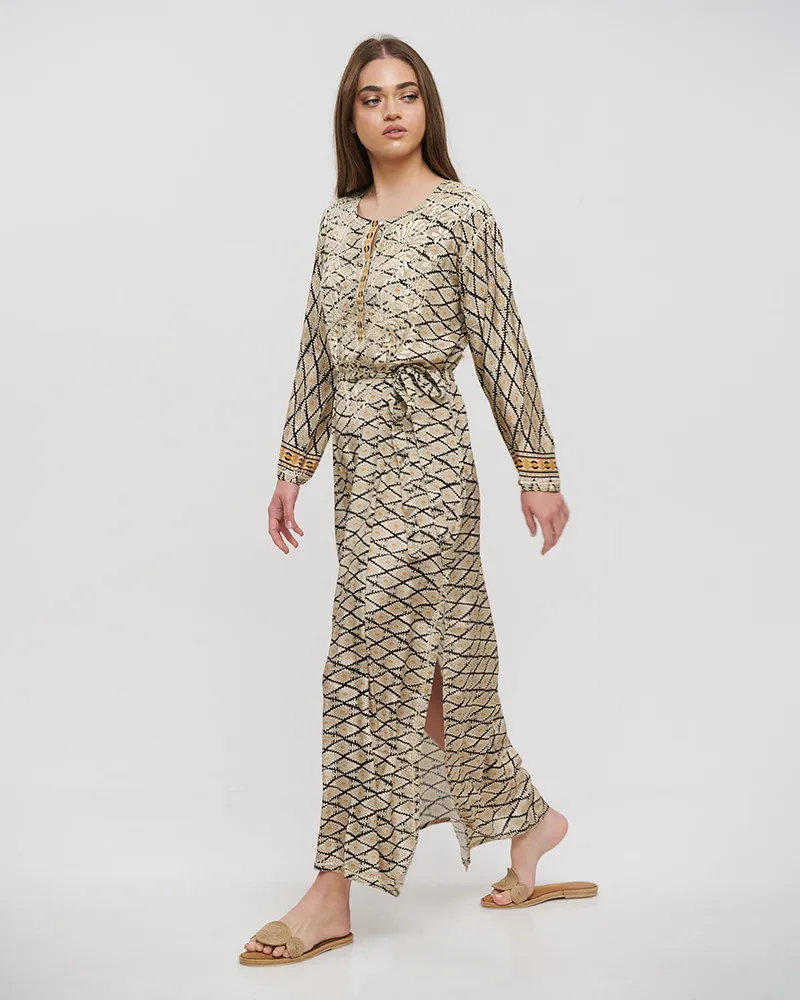 ΦΟΡΕΜΑ ΜΑΚΡΥ ΡΟΜΒΟΙ L/XL (28%SILK / 72%CREPE)