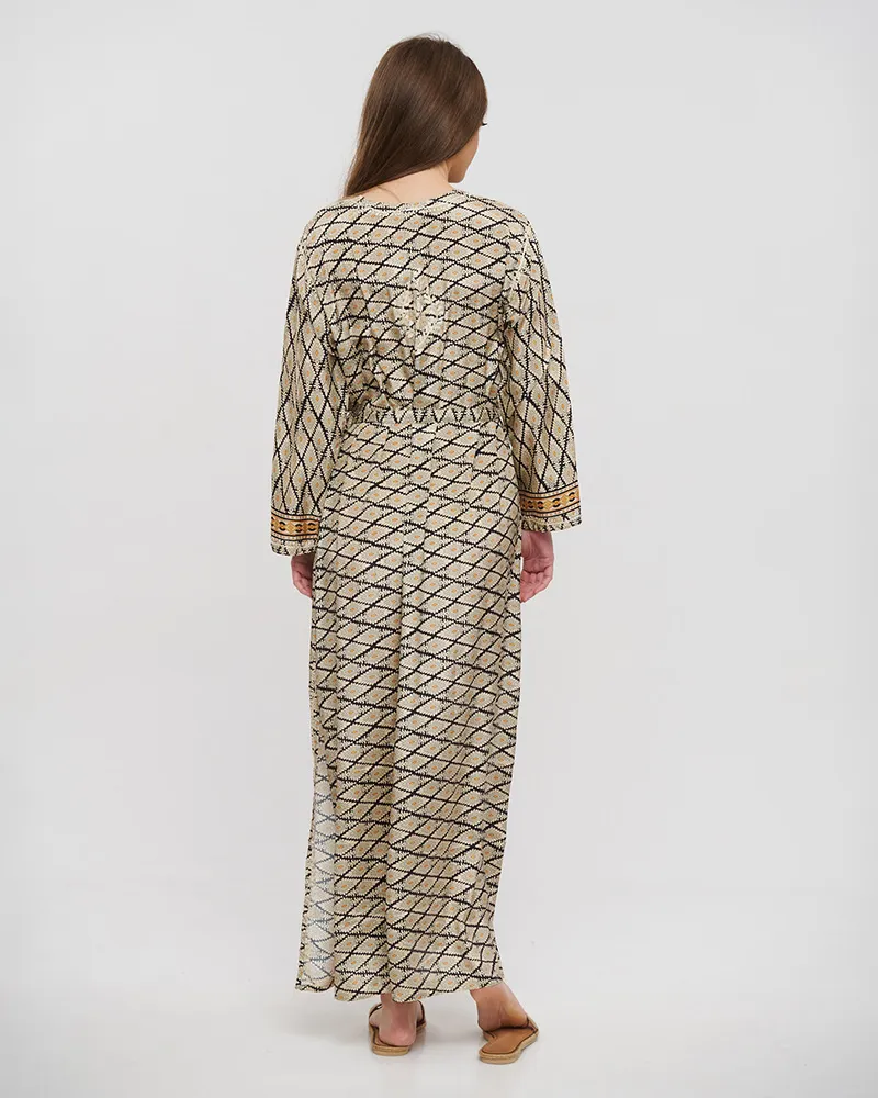 ΦΟΡΕΜΑ ΜΑΚΡΥ ΡΟΜΒΟΙ L/XL (28%SILK / 72%CREPE)