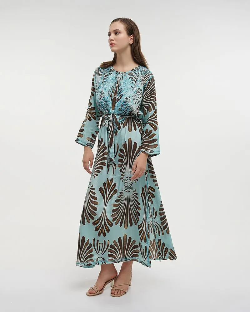 ΦΟΡΕΜΑ ΜΑΚΡΥ ΓΑΛΑΖΙΟ/ΚΑΦΕ S/M (28%SILK / 72% POLYESTER) ΦΟΡΕΜΑ ΜΑΚΡΥ ΓΑΛΑΖΙΟ/ΚΑΦΕ S/M (28%SILK / 72% POLYESTER)