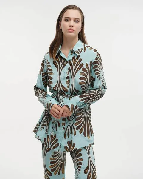 ΠΟΥΚΑΜΙΣΑ ΜΑΚΡΙΑ ΜΕ ΖΩΝΑΡΙ ΓΑΛΑΖΙA/ΚΑΦΕ M/L (28%SILK / 72% POLYESTER)