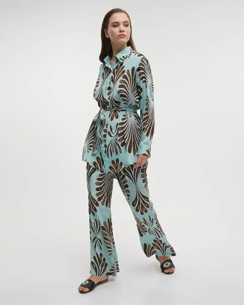 ΠΟΥΚΑΜΙΣΑ ΜΑΚΡΙΑ ΜΕ ΖΩΝΑΡΙ ΓΑΛΑΖΙA/ΚΑΦΕ M/L (28%SILK / 72% POLYESTER)