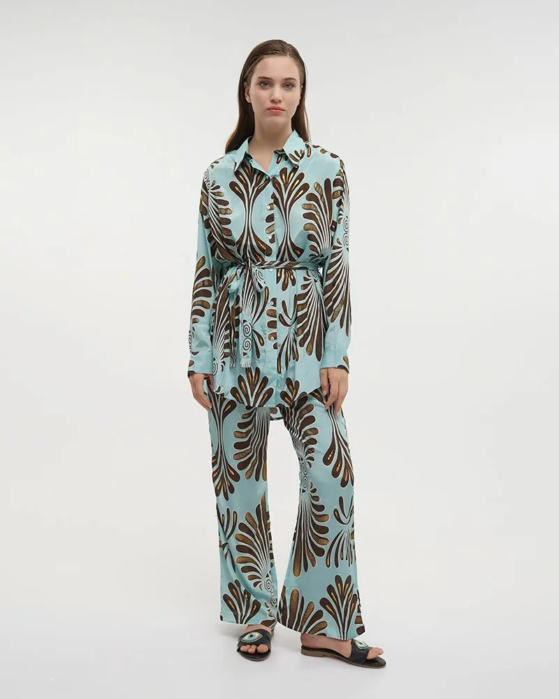 ΠΟΥΚΑΜΙΣΑ ΜΑΚΡΙΑ ΜΕ ΖΩΝΑΡΙ ΓΑΛΑΖΙA/ΚΑΦΕ M/L (28%SILK / 72% POLYESTER) ΠΟΥΚΑΜΙΣΑ ΜΑΚΡΙΑ ΜΕ ΖΩΝΑΡΙ ΓΑΛΑΖΙA/ΚΑΦΕ M/L (28%SILK / 72% POLYESTER)