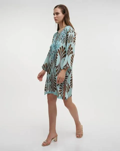 TUNIC ΓΑΛΑΖΙA/ΚΑΦΕ S/M (28%SILK / 72% POLYESTER)