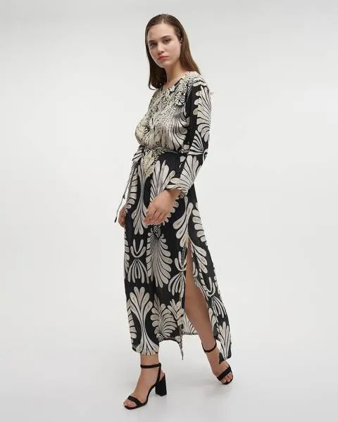 ΦΟΡΕΜΑ ΜΑΚΡΥ ΜΑΥΡΟ/ΚΑΦΕ S/M (28%SILK / 72% POLYESTER)