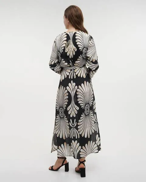 ΦΟΡΕΜΑ ΜΑΚΡΥ ΜΑΥΡΟ/ΚΑΦΕ L/XL (28%SILK / 72% POLYESTER)