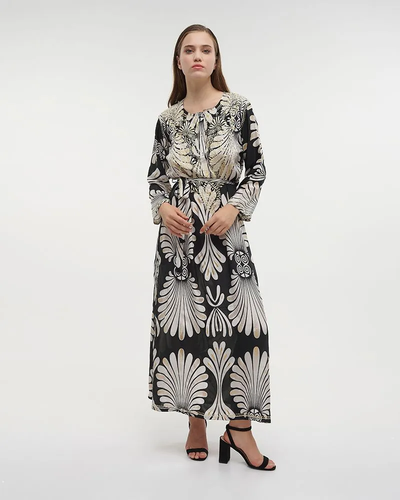 ΦΟΡΕΜΑ ΜΑΚΡΥ ΜΑΥΡΟ/ΚΑΦΕ L/XL (28%SILK / 72% POLYESTER)