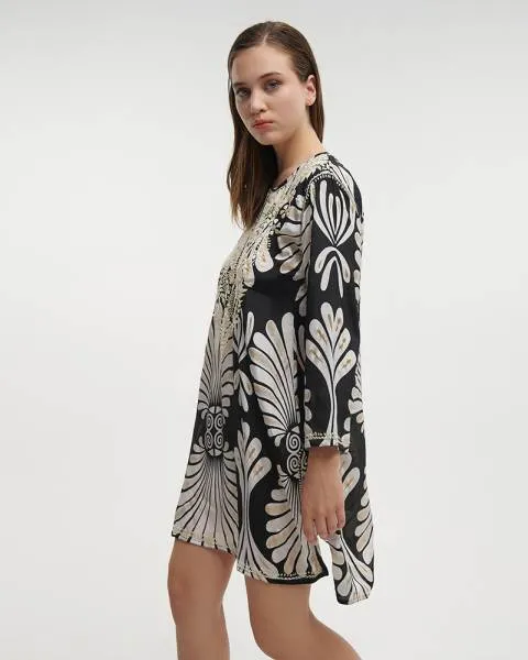 TUNIC ΜΑΥΡΗ/ΕΚΡΟΥ S/M (28%SILK / 72% POLYESTER)