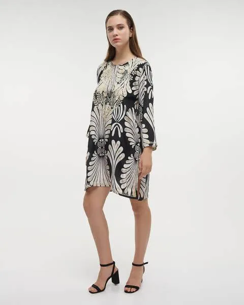 TUNIC ΜΑΥΡΗ/ΕΚΡΟΥ L/XL (28%SILK / 72% POLYESTER)