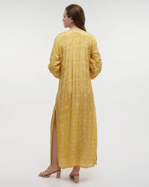 ΦΟΡΕΜΑ ΜΑΚΡΥ ΕΜΠΡΙΜΕ ΣΕ ΚΙΤΡΙΝΟ ΧΡΩΜΑ S/M (28%SILK / 72% POLYESTER)