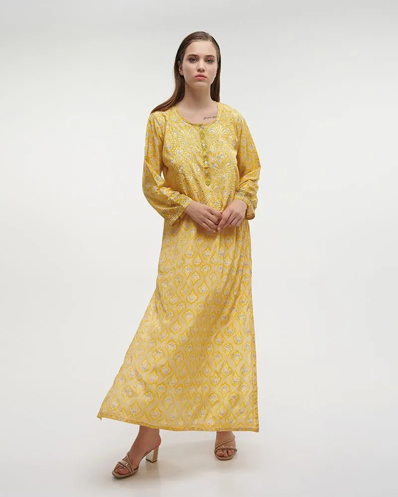 ΦΟΡΕΜΑ ΜΑΚΡΥ ΕΜΠΡΙΜΕ ΣΕ ΚΙΤΡΙΝΟ ΧΡΩΜΑ S/M (28%SILK / 72% POLYESTER)