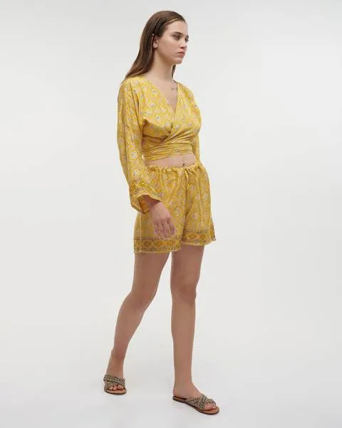 ΤΟΠ ΚΟΝΤΟ ΜΕ ΔΕΣΙΜΟ ΕΜΠΡΙΜΕ ΣΕ ΚΙΤΡΙΝΟ ΧΡΩΜΑ ONE SIZE (28%SILK / 72% POLYESTER)