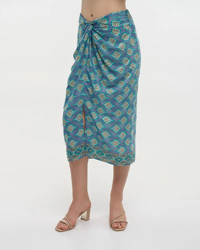 ΦΟΥΣΤΑ ΚΟΝΤΗ ΜΕ ΣΟΥΡΑ ΕΜΠΡΙΜΕ ΣΕ ΜΠΛΕ M/L (28%SILK / 72% POLYESTER)