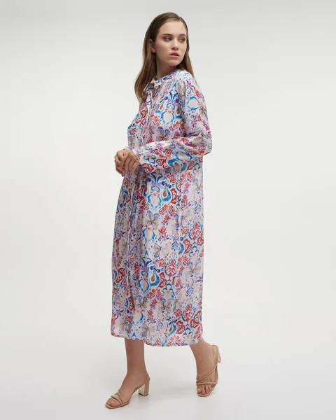 ΠΟΥΚΑΜΙΣΑ ΜΑΚΡΙΑ ΕΜΠΡΙΜΕ ΠΟΛΥΧΡΩΜΗ ΜΕ ΣΧΕΔΙΑ ΚΑΙ ΚΟΥΜΠΙΑ ΜΑΚΡΥ ΜΑΝΙΚΙ M/L (28%SILK / 72% POLYESTER)