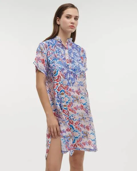 ΜΠΛΟΥΖΑ/TUNIC ΚΟΝΤΟΜΑΝΙΚΗ ΕΜΠΡΙΜΕ ΠΟΛΥΧΡΩΜΗ ΜΕ ΣΧΕΔΙΑ S/M (28%SILK / 72% POLYESTER)