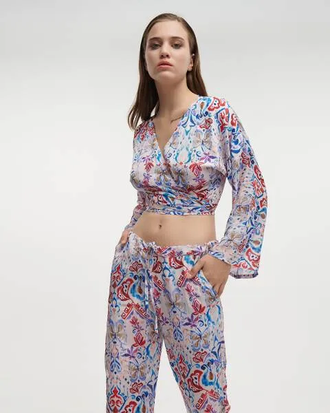 ΤΟΠ ΚΟΝΤΟ ΜΕ ΔΕΣΙΜΟ ΕΜΠΡΙΜΕ ΠΟΛΥΧΡΩΜΟ ONE SIZE (28%SILK / 72% POLYESTER)