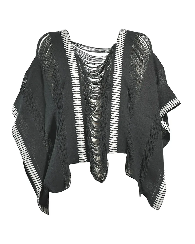 ΜΠΛΟΥΖΑ/ΠΟΝΤΣΟ ΜΑΥΡΟ ΜΕ ΛΕΥΚΑ ΣΧΕΔΙΑ ONE SIZE (100% COTTON)