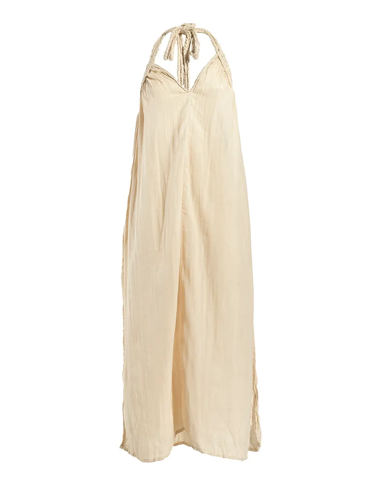 ΦΟΡΕΜΑ ΜΑΚΡΥ ΕΞΩΠΛΑΤΟ ΣΕ ΜΠΕΖ ΧΡΩΜΑ ΜΕ ΜΠΕΖ ΚΟΡΔΟΝΙΑ ONE SIZE (100% COTTON)