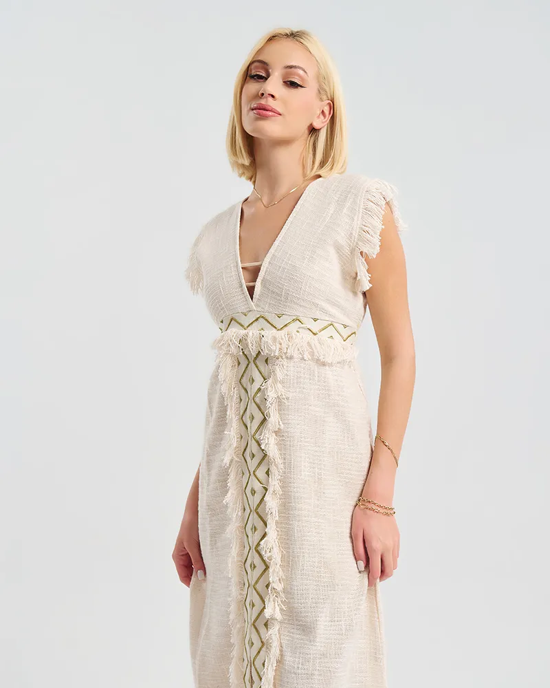 ΜΑΚΡΥ ΜΠΕΖ ΦΟΡΕΜΑ ΜΕ ΚΟΝΤΟ ΜΑΝΙΚΙ ΚΑΙ ΑΝΟΙΧΤΗ ΠΛΑΤΗ ONE SIZE (100% COTTON)