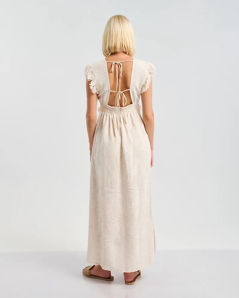 ΜΑΚΡΥ ΜΠΕΖ ΦΟΡΕΜΑ ΜΕ ΚΟΝΤΟ ΜΑΝΙΚΙ ΚΑΙ ΑΝΟΙΧΤΗ ΠΛΑΤΗ ONE SIZE (100% COTTON)