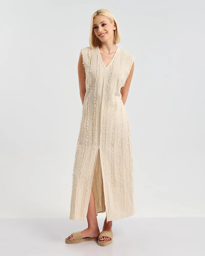 ΜΑΚΡΥ ΜΠΕΖ ΦΟΡΕΜΑ ΜΕ ΔΙΑΚΡΙΤΙΚΑ ΦΟΥΝΤΑΚΙΑ ONE SIZE ( 100% COTTON)